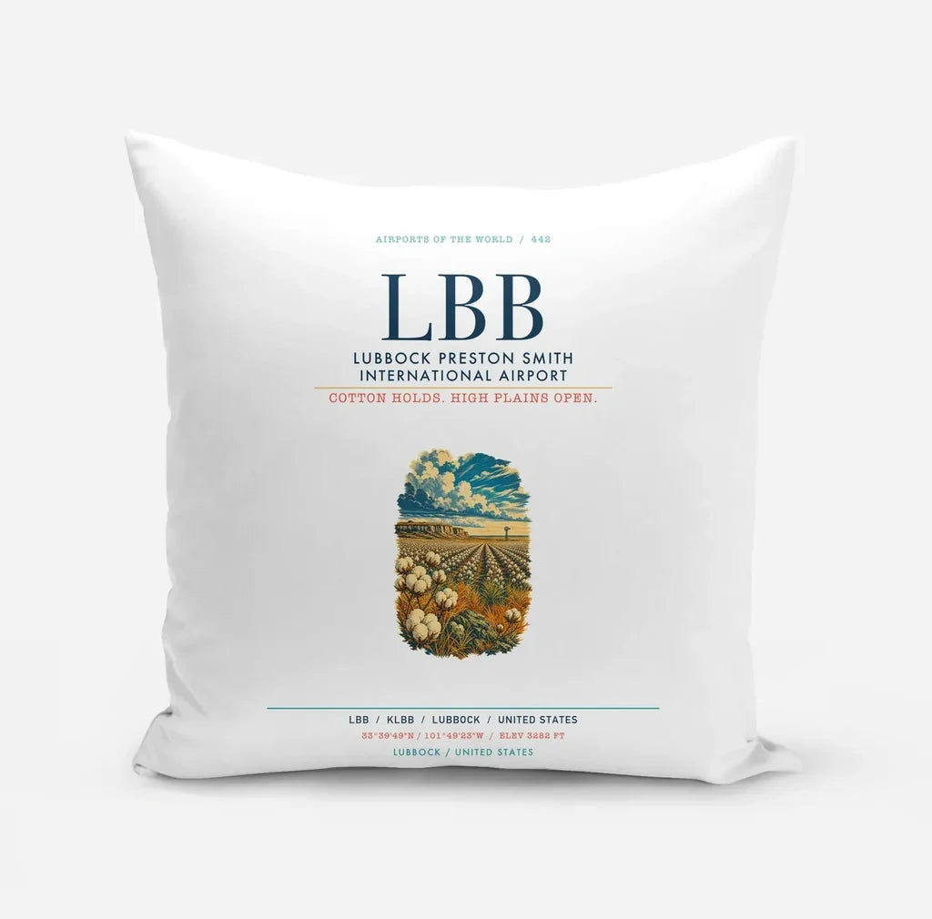 Lubbock Preston Smith International Airport (LBB) design on white pillow