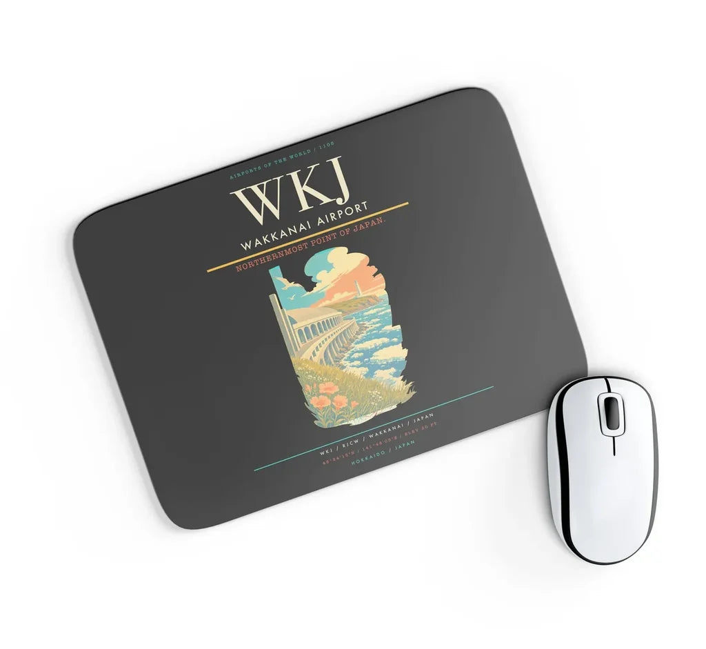 Wakkanai Airport (WKJ) design on black rectangle mouse pad