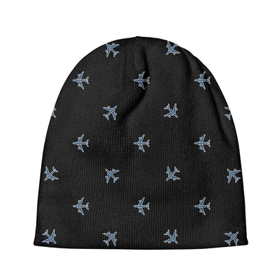 Nice Airplanes (Black) aviation embroidery on soft knit fabric 3D knit beanie.