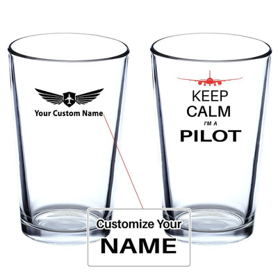 Pilot (777 Silhouette) Beer & aviation design on beer water glass, versatile drinkware.