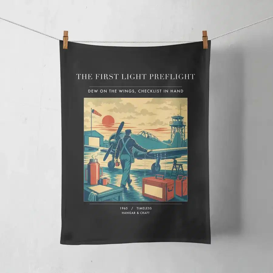VINTAGE G4180 - The First Light Preflight - Designed Towels design on black