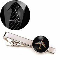 Thumbnail for Side view of Colourful Airplane aviation tie clip in stainless steel, polished finish.