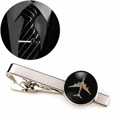 Side view of Colourful Airplane aviation tie clip in stainless steel, polished finish.