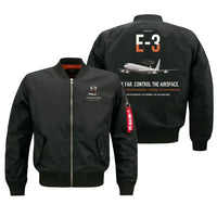Thumbnail for E-3 Sentry AWACS design on black bomber jacket, double-side print