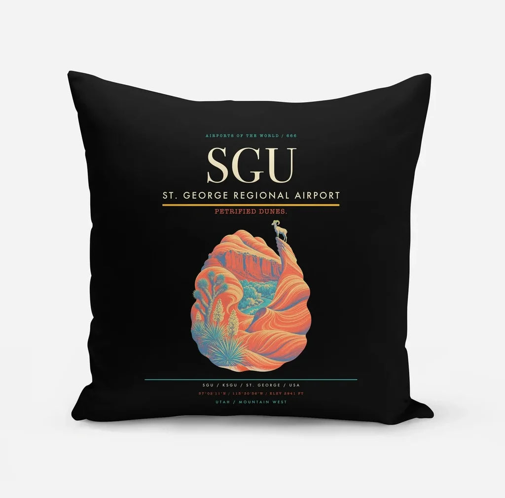 St. George Regional Airport (SGU) design on black pillow