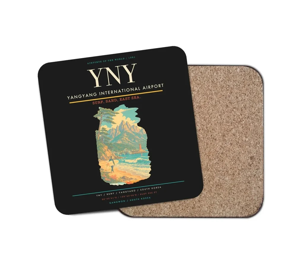 Yangyang International Airport (YNY) design on black 1 piece coaster