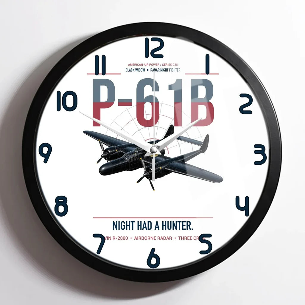 P-61B Black Widow design on white framed wall clock