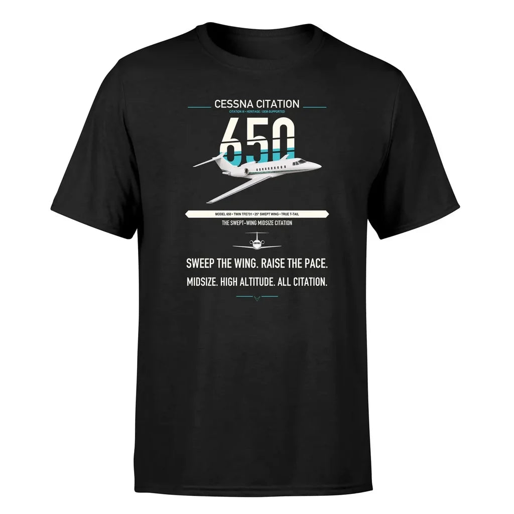 Cessna Citation 650 - Citation III design on black double-side t-shirt, single-side print