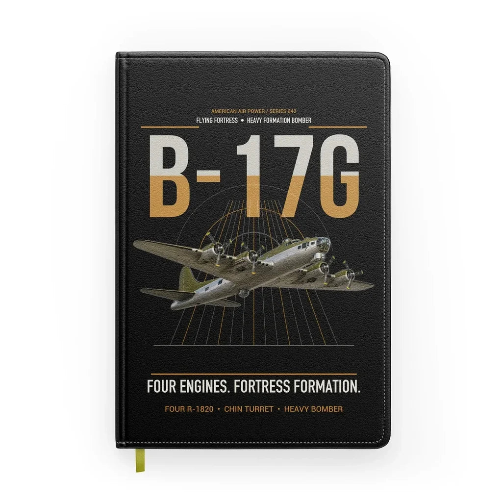 B-17G Flying Fortress design on black notebook