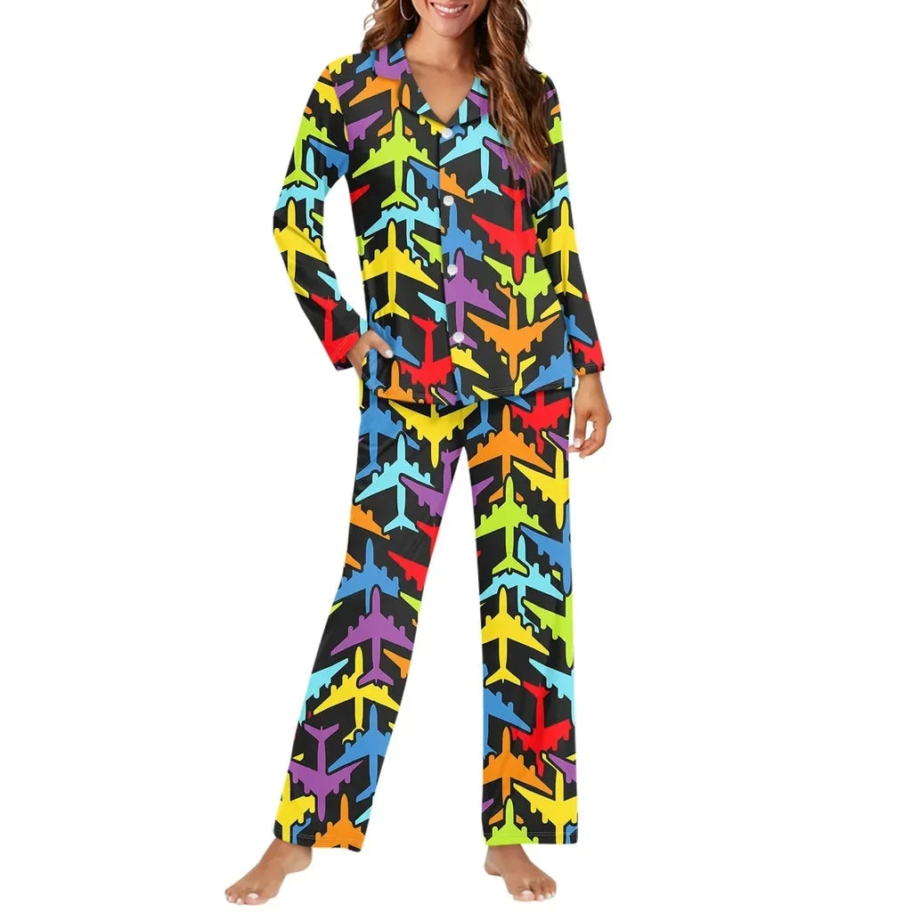 Super Colourful Airplanes women button pajamas - view 1