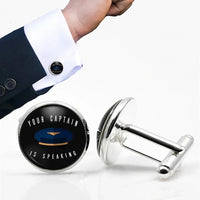 Thumbnail for Side view of Your Captain Is Speaking aviation cuff links in polished metal, polished finish.