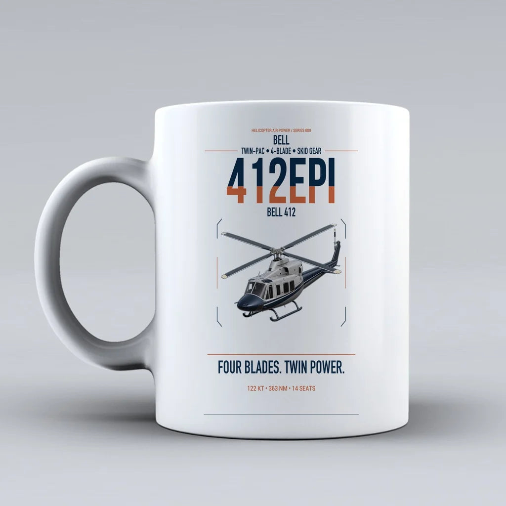 Bell 412EPI design on white ceramic mug, double-side print