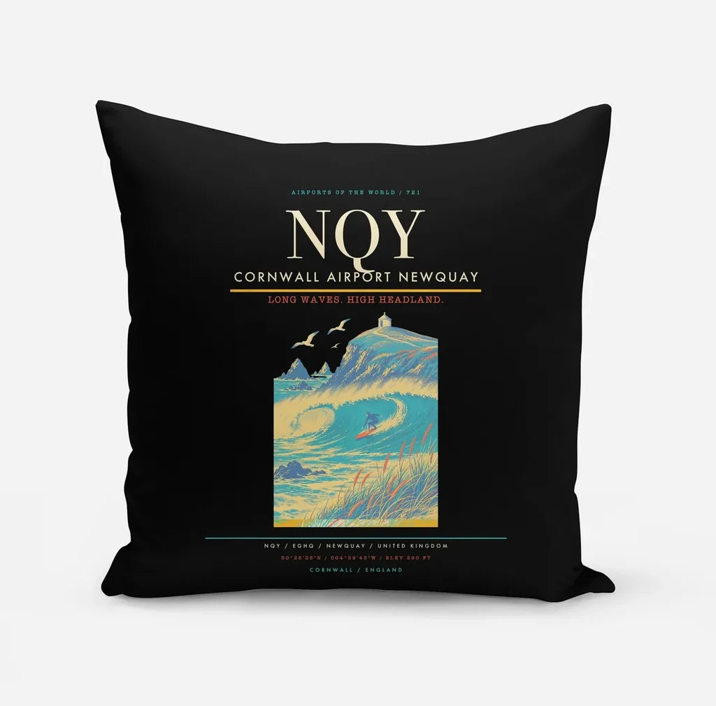 Cornwall Airport Newquay (NQY) design on black pillow