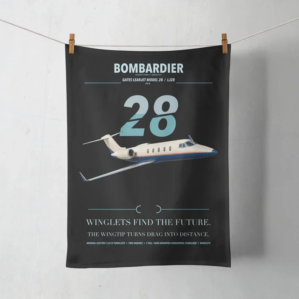 Bombardier Learjet 28 design on black towel
