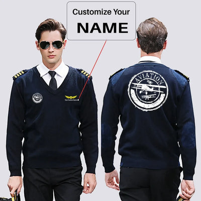 Aviation Lovers aviation design on premium wool blend wool pilot sweater.