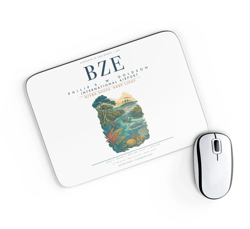 Philip S. W. Goldson International Airport (BZE) design on white rectangle mouse pad