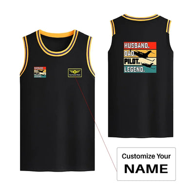 Husband & Dad & Pilot & Legend Basketball Style Sports aviation design printed on quick-dry breathable fabric men's sport tan.