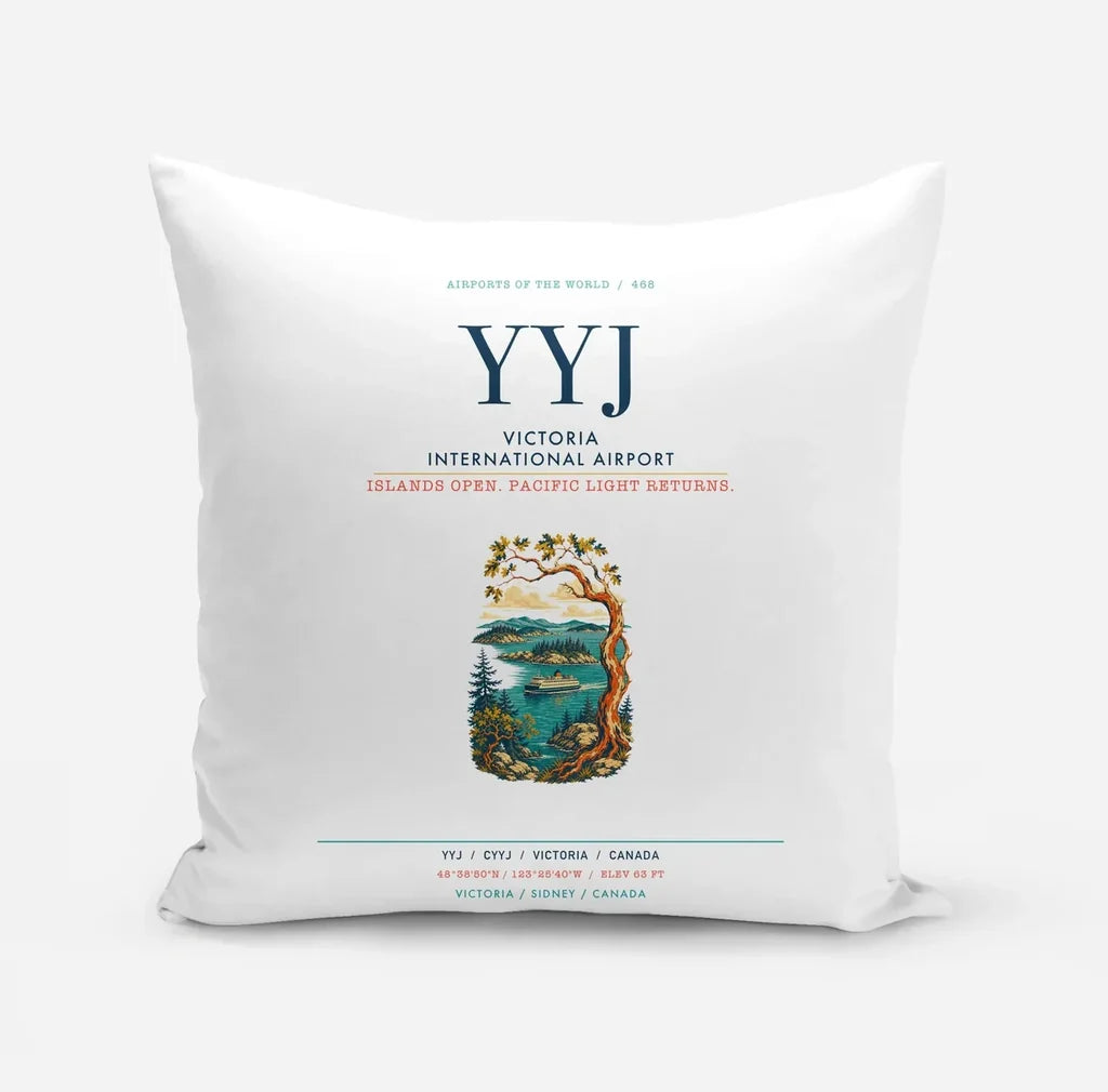 Victoria International Airport (YYJ) design on white pillow