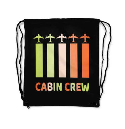 Colourful Cabin Crew aviation design drawstring bag, lightweight polyester construction.