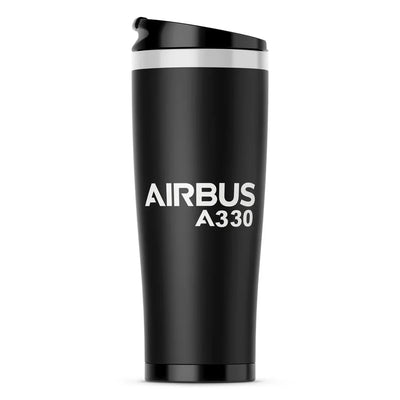 Airbus A330 & Text aviation design on travel mug no-holder, insulated double-wall.