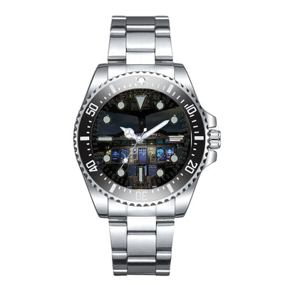 Airbus A380 Cockpit Luxury Aviators aviation-themed aviator watch, polished premium stainless steel.
