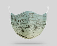 Thumbnail for Retro Airplanes & Text aviation face mask in breathable cotton blend.