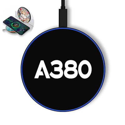 Airbus A380 Flat Text aviation design on durable build wireless charger.
