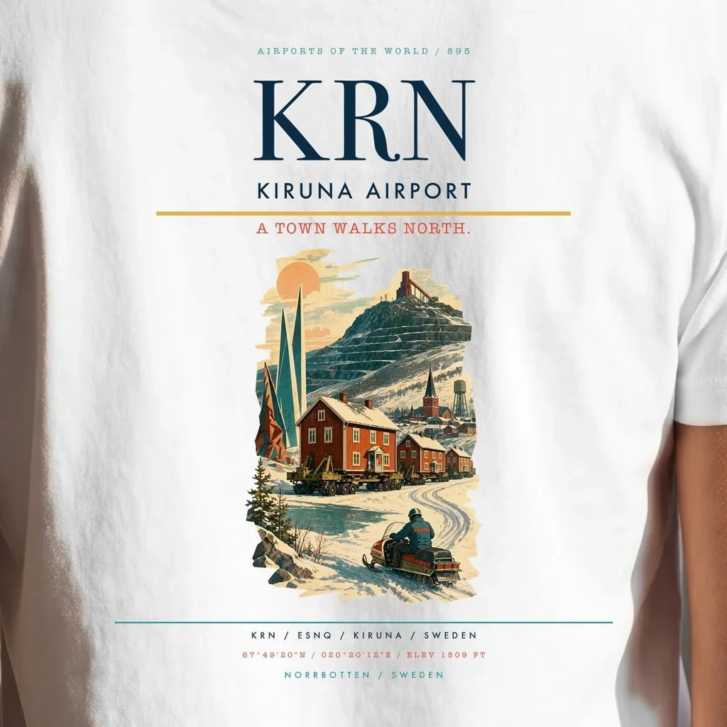 Kiruna Airport (KRN) double-side t-shirt design close-up cover