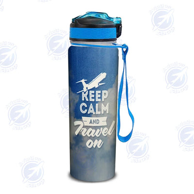 Keep Calm and Travel On Sports aviation design on sport kettle, insulated bottle with sport spout.