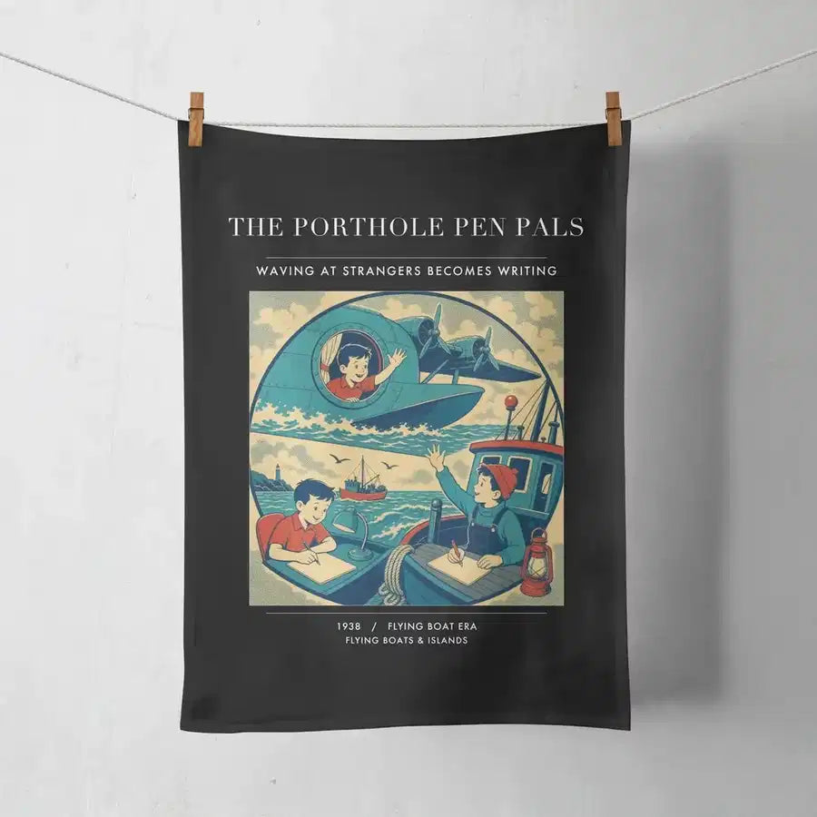 VINTAGE G4439 - The Porthole Pen Pals - Designed Towels design on black