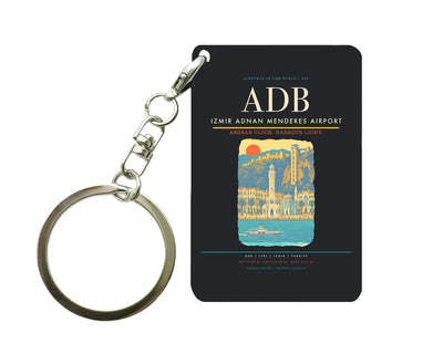 Izmir Adnan Menderes Airport ADB Key Chain design on black key chain