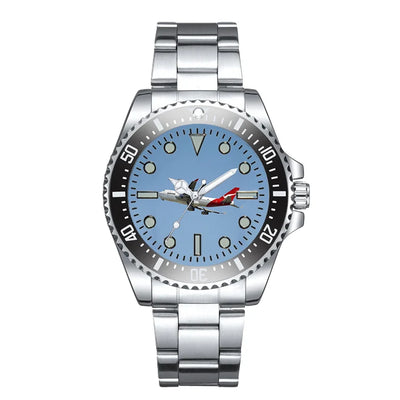 Departing Qantas Airlines Boeing 747 Luxury Aviators aviation-themed aviator watch, polished premium stainless steel.