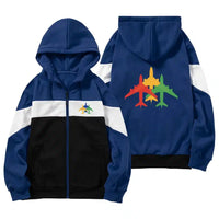Thumbnail for Colourful 3 Airplanes aviation design on colourful cotton blend colourful zipped hoodie.