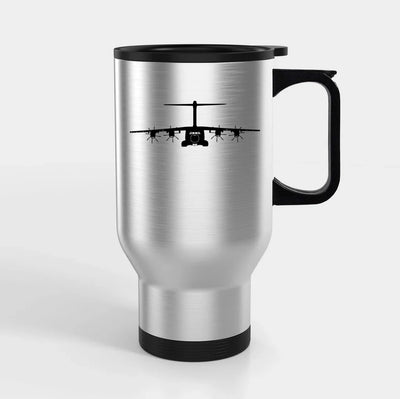Airbus A400M Silhouette Travel Mugs (With Holder) aviation design on travel mug with holder, insulated double-wall with car-c.