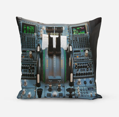 Airbus A320 Cockpit aviation design on soft polyester filling pillow.