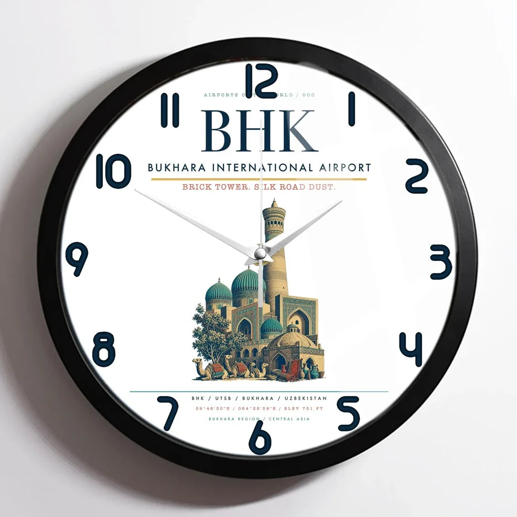 Bukhara International Airport BHK Wall-Clock Framed - White