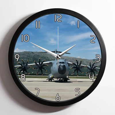 Face to Face with Airbus A400M aviation design on premium wood and metal wall clock.