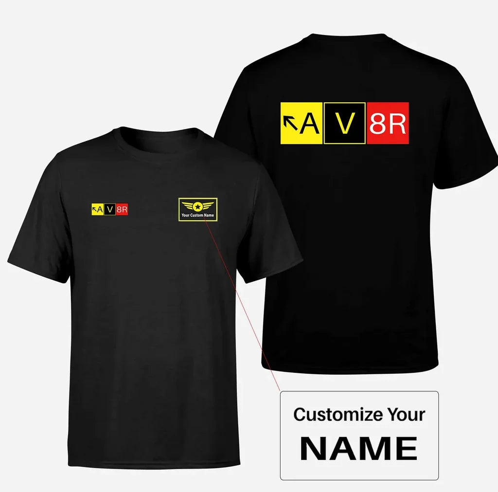 AV8R aviation design printed on soft cotton double-side print T-shirt.