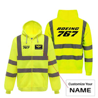 Thumbnail for Boeing 767 & Text aviation design on cotton blend with reflective panels reflective zipped hoodie.