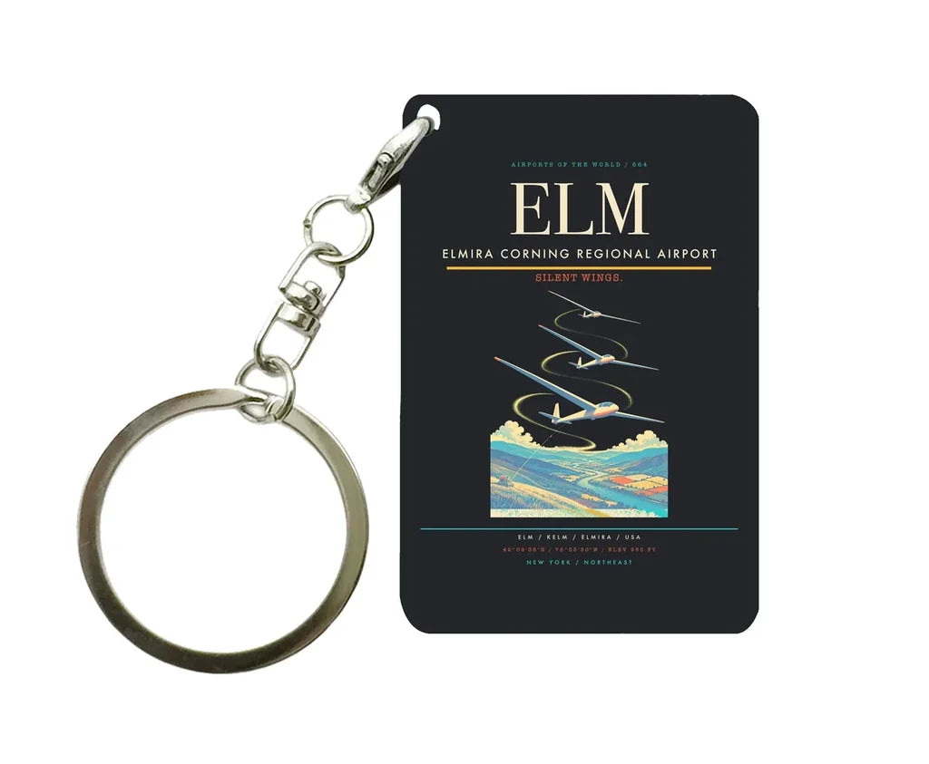 Elmira Corning Regional Airport (ELM) design on black key chain