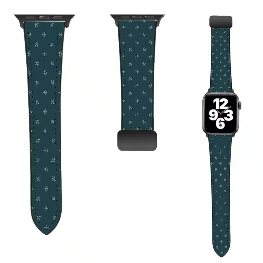 Nice Airplanes (Green) leather apple watch band