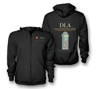 Douala Airport (DLA) design on black premium zipped hoodie