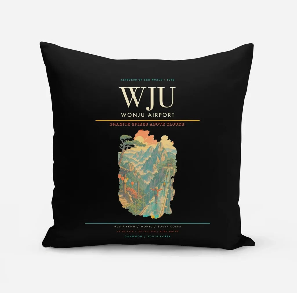 Wonju Airport (WJU) design on black pillow