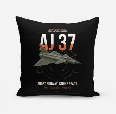 Saab AJ 37 Viggen design on black pillow