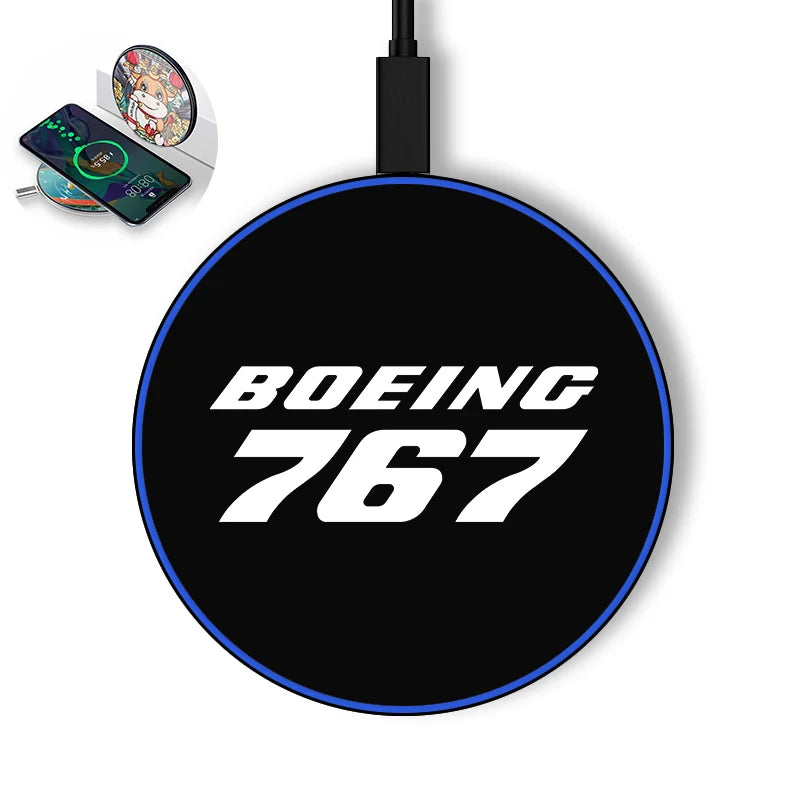 Boeing 767 & Text aviation design on durable build wireless charger.