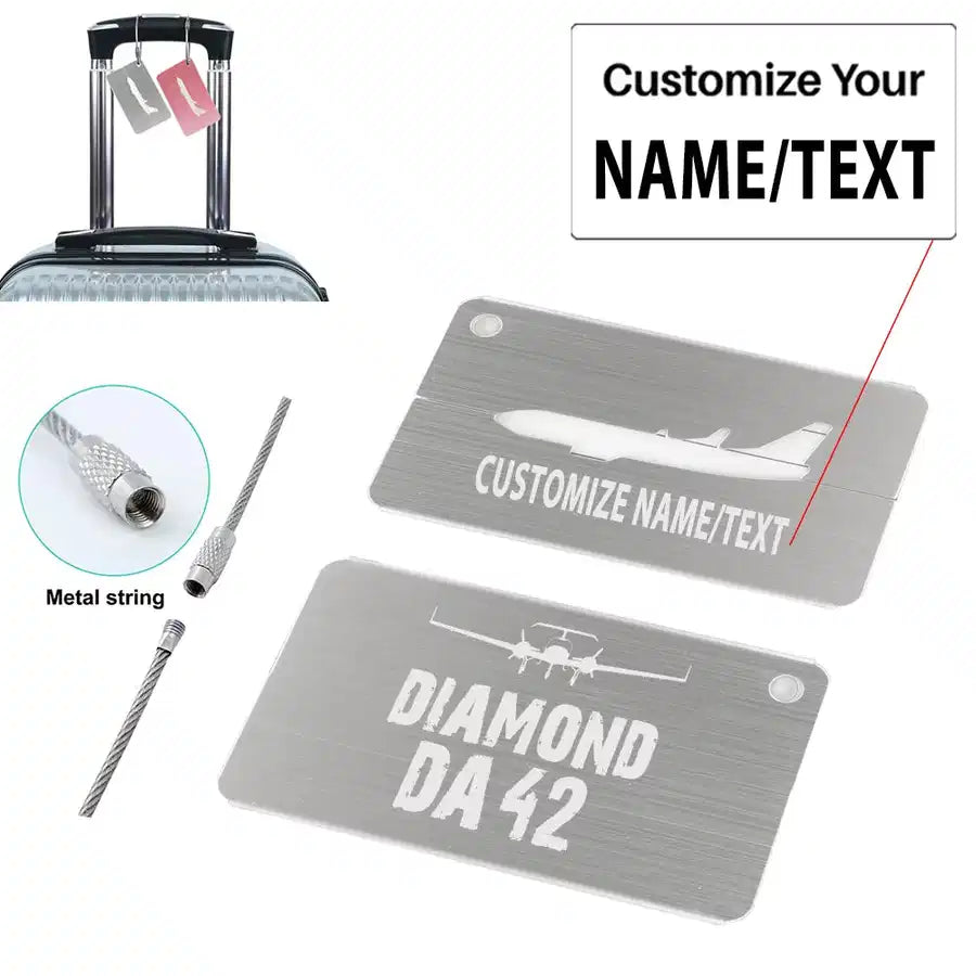 Diamond DA42 & Plane aviation design aluminum airplane luggage tag, aircraft-grade aluminum construction.
