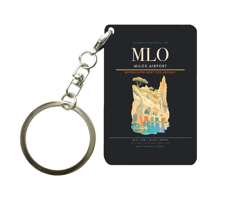 Milos Airport (MLO) design on black key chain
