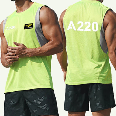 Airbus A220 Flat Text Sleveless Quick Dry Sports aviation design printed on quick-dry breathable fabric men's tank top.