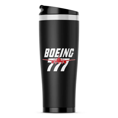 Amazing Boeing 777 aviation design on travel mug no-holder, insulated double-wall.