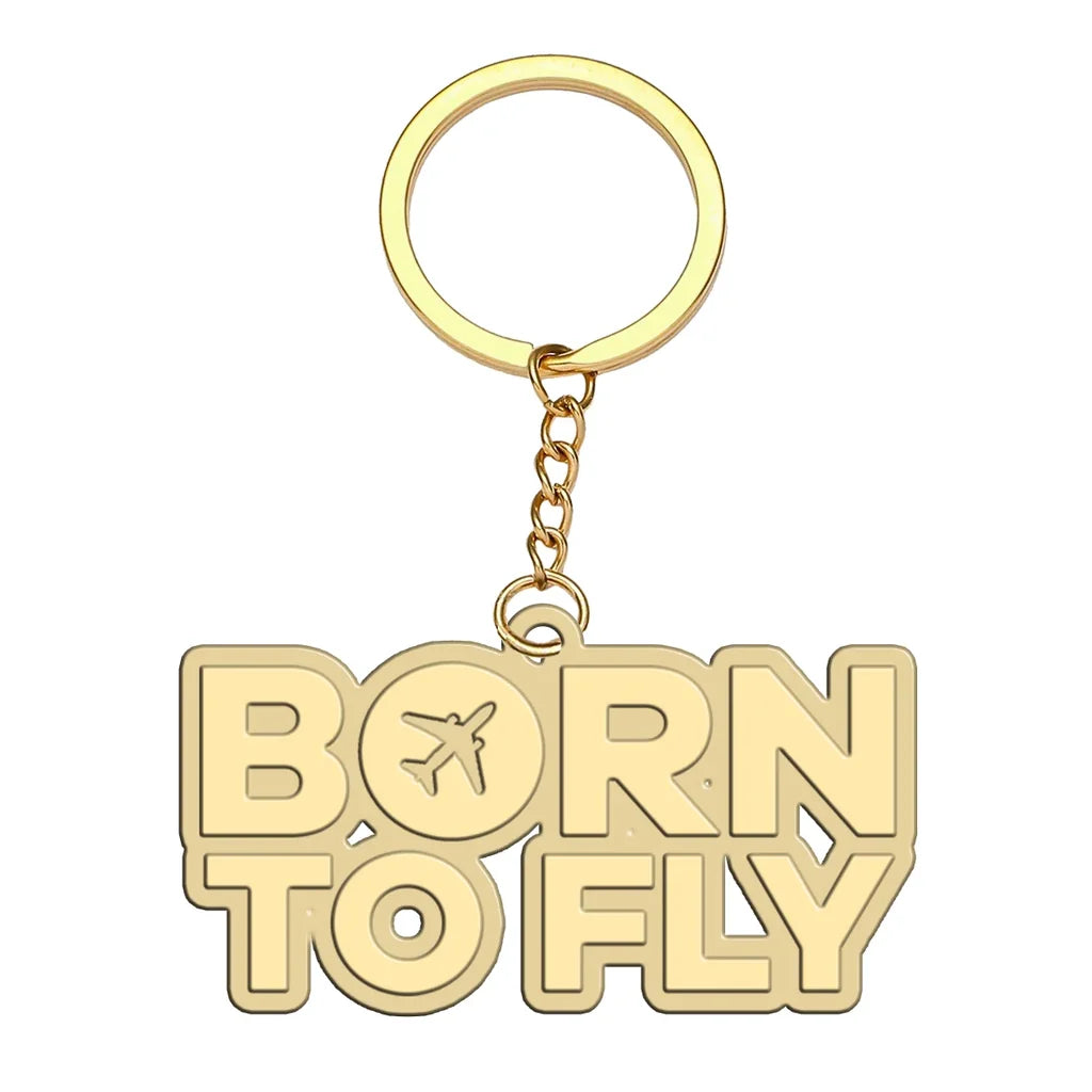 Born To Fly aviation hollow key chain in polished alloy.